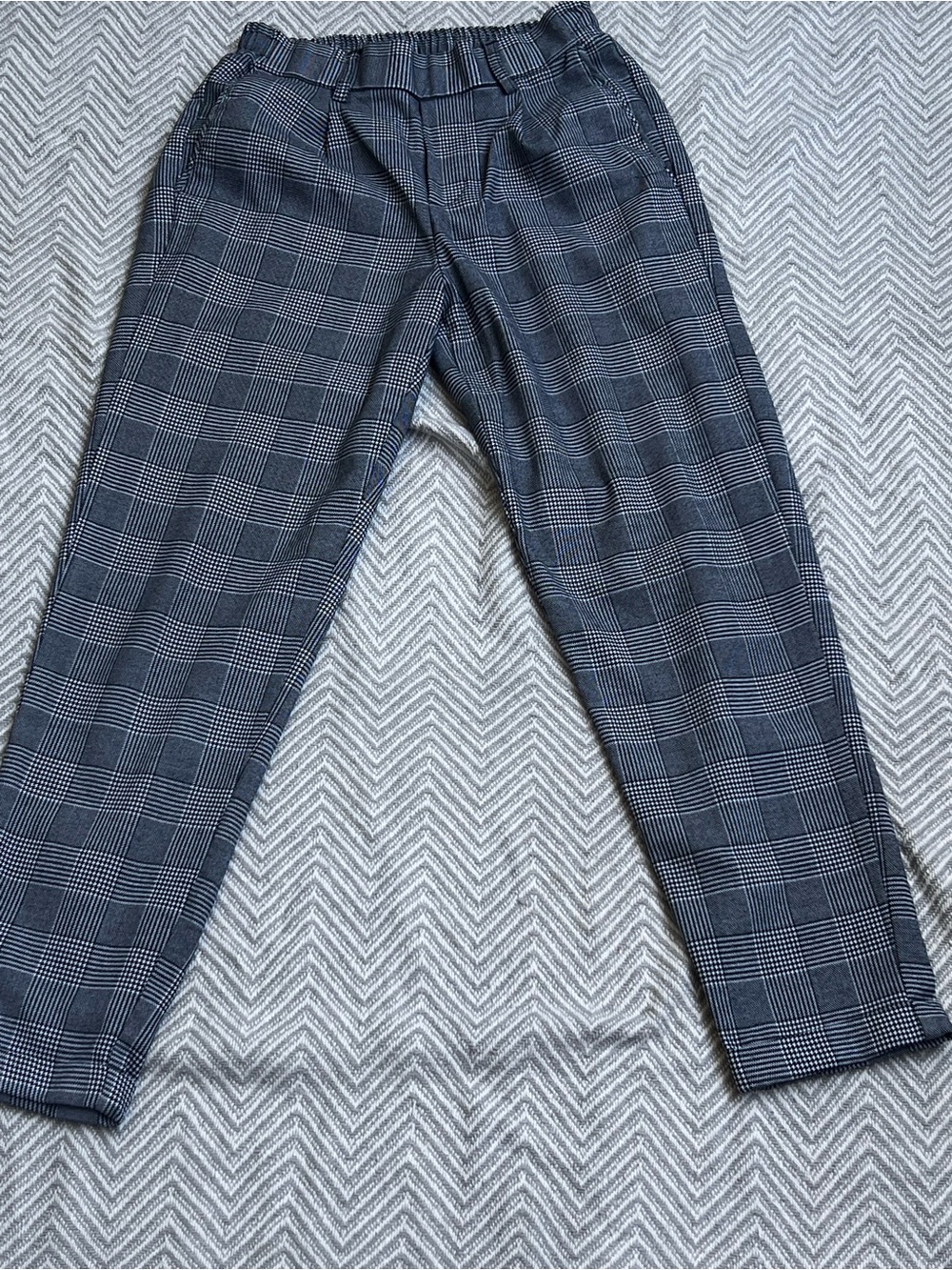 Bershka Slim Straight Checked Pants in Charcoal and White